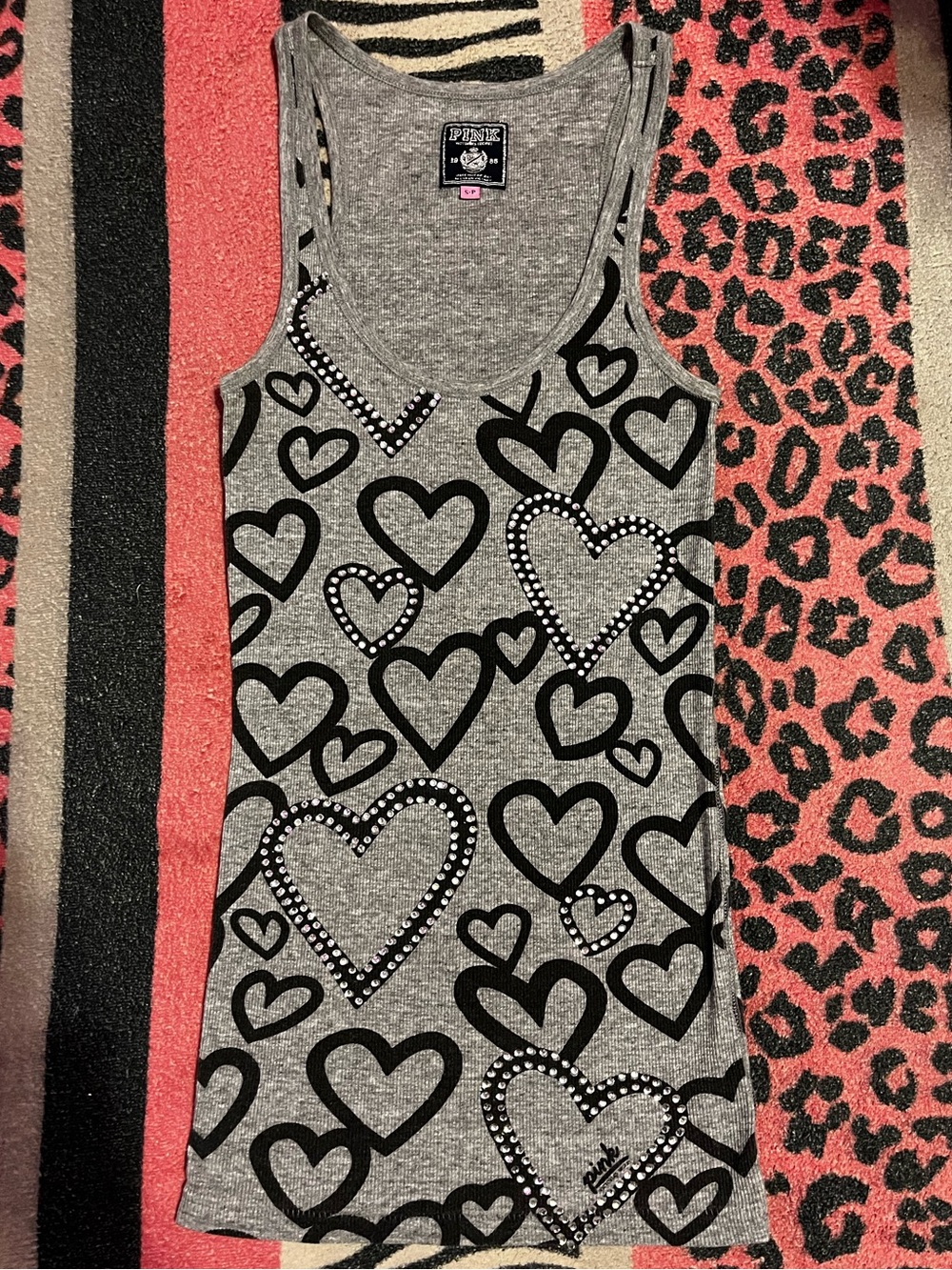 Vintage PINK Victoria's Secret heart rhinestones tank top
